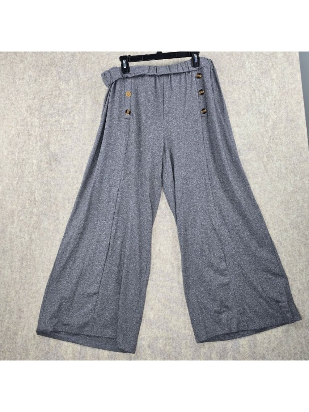 Wide-Leg Gray Womens Trousers High Rise Button Detail Elastic Waist 4XL